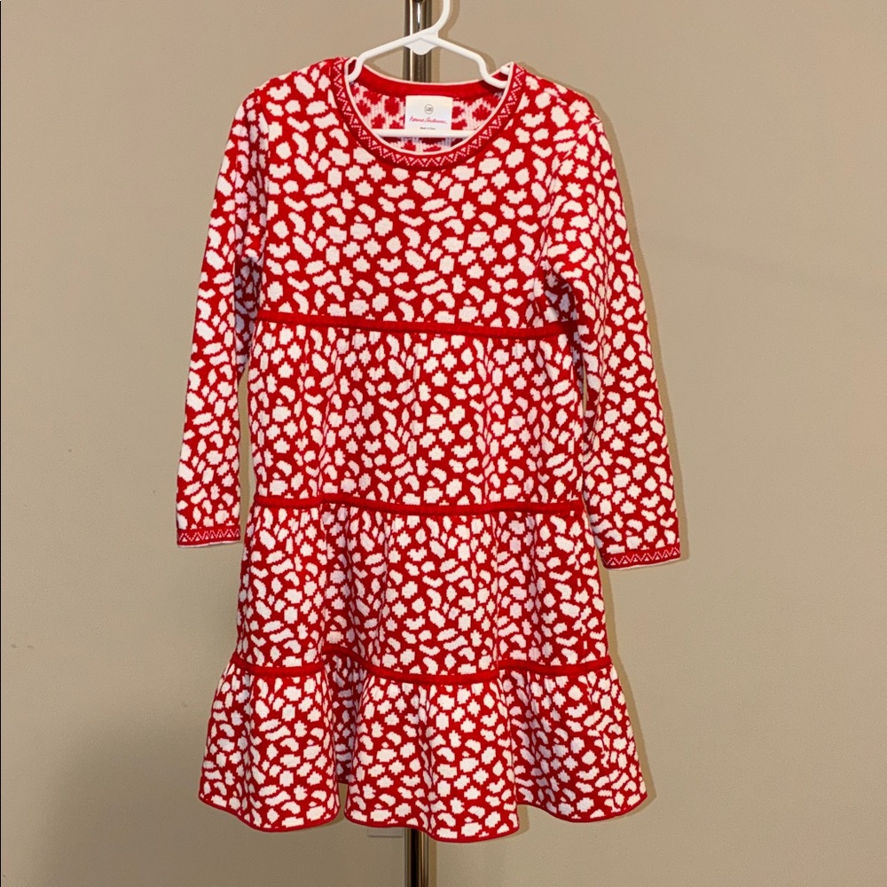 Hanna Andersson Girls’ Long Sleeve Red & White Tiered Sweater Dress